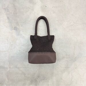 Vintage chocolate brown crochet & leather handbag